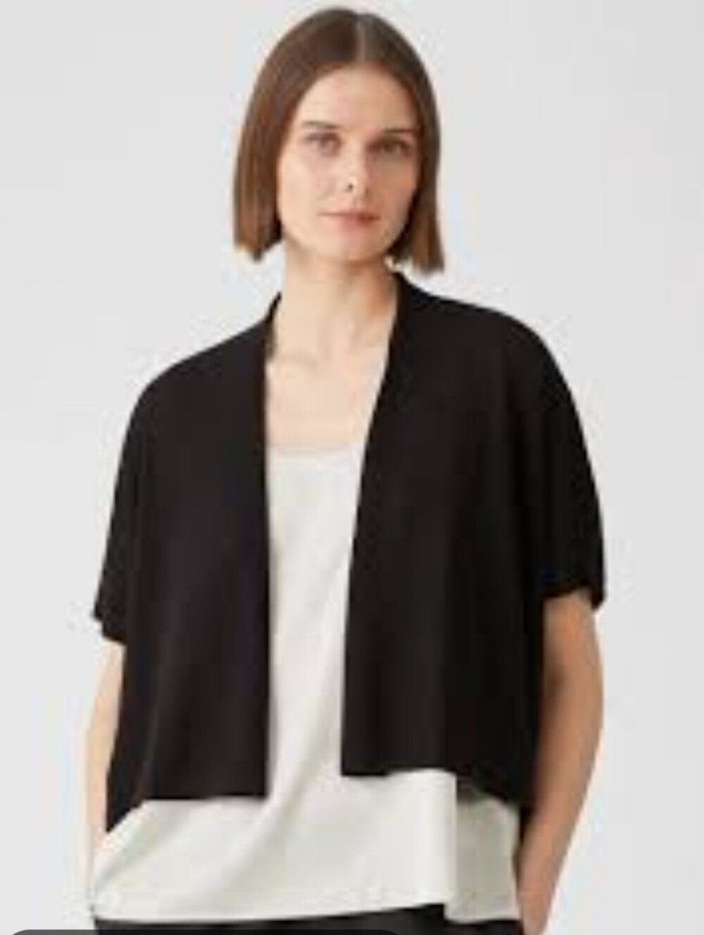 Eileen Fisher Minimalist Black Draped Cardigan Short Sleeve EUC Lagenlook Minima